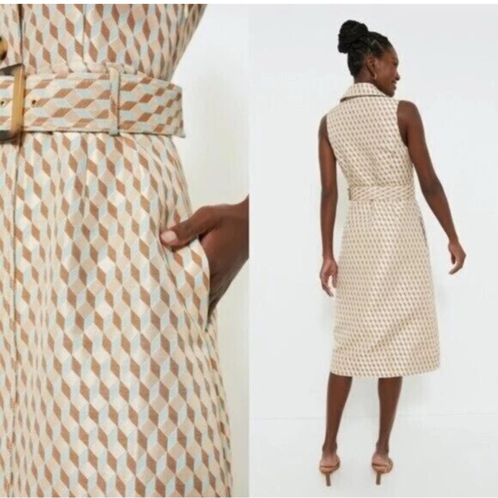 Tuckernuck NEW Ocean Spray Sleeveless Cheyenne Tan Blue Geometric Dress Size L